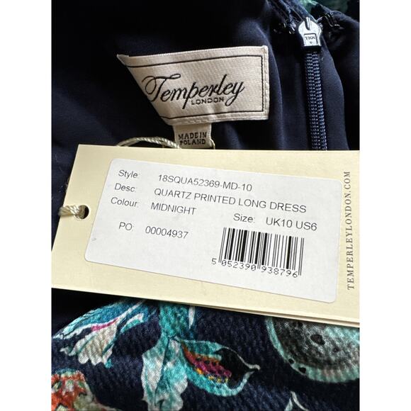 Temperley London Quartz Maxi Dress 100% Silk Botanical Ruffle Size 6 Elegant - Picture 14 of 16